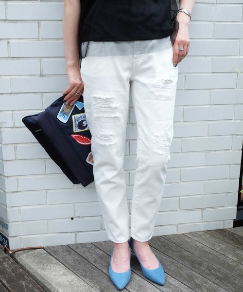Another Edition（アナザーエディション）の「ダメージ5ポケットデニム/AEBC C DAMAGE 5POC◆（デニムパンツ・レディース・ホワイト/コバルトブルー・MEDIUM/SMALL）」の2枚目の写真
