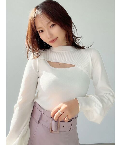 RESEXXY（リゼクシー）の「フロントオープンニットトップス（ニット/セーター・レディース・ベージュ/ブラック/オフホワイト・FREE）」の4枚目の写真