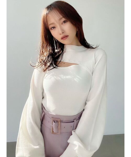 RESEXXY（リゼクシー）の「フロントオープンニットトップス（ニット/セーター・レディース・ベージュ/ブラック/オフホワイト・FREE）」の5枚目の写真