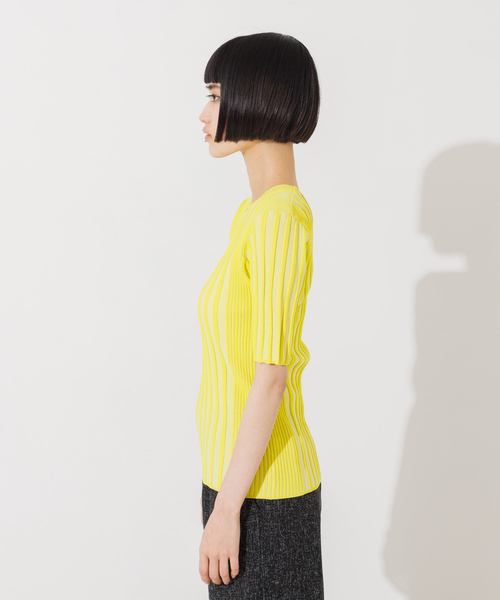 NOMINE(ノミネ)の「ミックスリブニットプルオーバー(ニット/セーター・レディース・イエロー/ブラック/グリーン・フリー)」の15枚目の写真