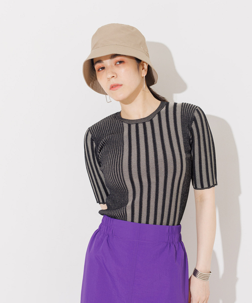 NOMINE(ノミネ)の「ミックスリブニットプルオーバー(ニット/セーター・レディース・イエロー/ブラック/グリーン・フリー)」の5枚目の写真