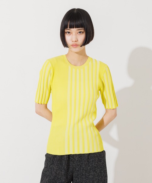 NOMINE(ノミネ)の「ミックスリブニットプルオーバー(ニット/セーター・レディース・イエロー/ブラック/グリーン・フリー)」の3枚目の写真