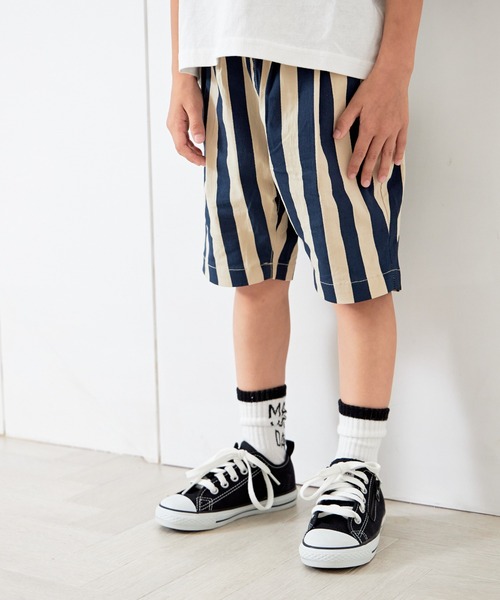 MAKE YOUR DAY（メイクユアデイ）の「5.5分丈ストライプイージーパンツ■80～140cm（その他パンツ・キッズ・ネイビー/ブラウン・140/100/90/110/80/130/120）」の2枚目の写真