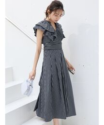 MERCURYDUO | チェック柄ボリュームラッフルワンピース(ワンピース)