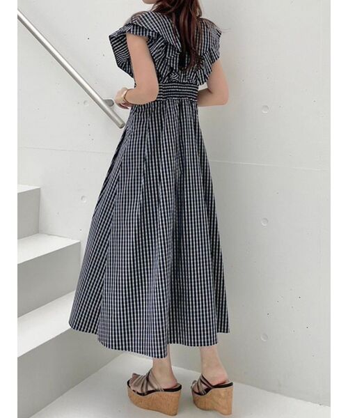 マーキュリーデゥオ チャコールグレー チェック柄 ワンピースS 新品 MERCURYDUO チェック柄カシュクールワンピース グレー
