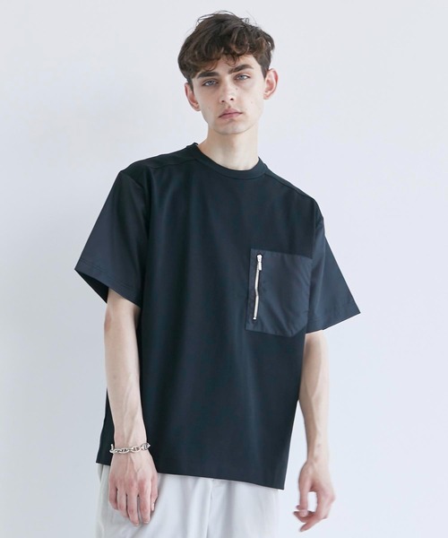 CITY TOKYO（シティトウキョウ）の「ジップポケットリラックスフィット半袖Tシャツ（Tシャツ/カットソー・メンズ・ホワイト/ブラック・1/2）」の2枚目の写真