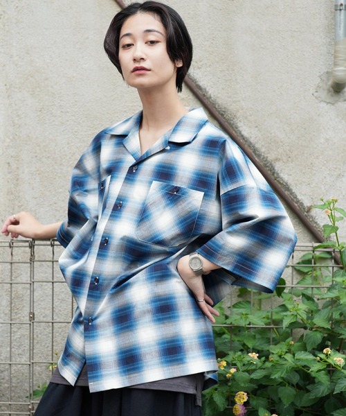 Air Tokyo（エアートウキョー）の「ブロード オンブレチェック オープンカラー シャツ <セレクトアイテム>（シャツ/ブラウス・メンズ・ブラック系その他/ブラウン系その他/ブルー系その他・LARGE/X-LARGE）」の2枚目の写真