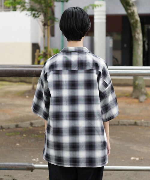 セール】ブロード オンブレチェック オープンカラー シャツ <セレクト