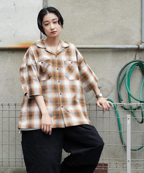 60‘s AIRMAN オンブレチェック オープンカラーシャツ シャドーチェック 60's AIRMAN オンブレチェック オープンカラーシャツ シャドー