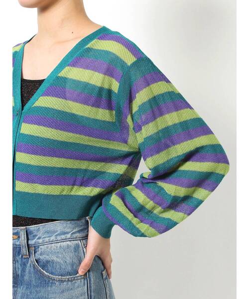 jouetie（ジュエティ）の「ボーダーシアーニットカーデ（カーディガン/ボレロ・レディース・ブラック/ボルドー/ブルー・MEDIUM）」の14枚目の写真