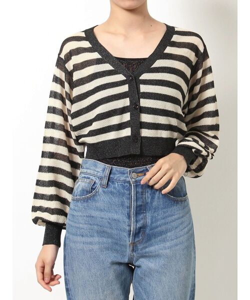 jouetie（ジュエティ）の「ボーダーシアーニットカーデ（カーディガン/ボレロ・レディース・ブラック/ボルドー/ブルー・MEDIUM）」の7枚目の写真