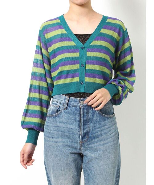 jouetie（ジュエティ）の「ボーダーシアーニットカーデ（カーディガン/ボレロ・レディース・ブラック/ボルドー/ブルー・MEDIUM）」の15枚目の写真