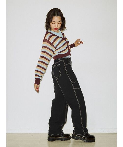 jouetie（ジュエティ）の「ボーダーシアーニットカーデ（カーディガン/ボレロ・レディース・ブラック/ボルドー/ブルー・MEDIUM）」の8枚目の写真