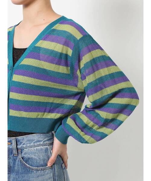 jouetie（ジュエティ）の「ボーダーシアーニットカーデ（カーディガン/ボレロ・レディース・ブラック/ボルドー/ブルー・MEDIUM）」の9枚目の写真