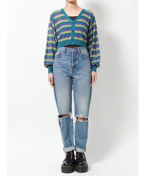 jouetie（ジュエティ）の「ボーダーシアーニットカーデ（カーディガン/ボレロ・レディース・ブラック/ボルドー/ブルー・MEDIUM）」の17枚目の写真