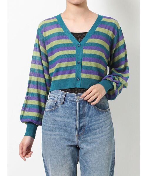 jouetie（ジュエティ）の「ボーダーシアーニットカーデ（カーディガン/ボレロ・レディース・ブラック/ボルドー/ブルー・MEDIUM）」の10枚目の写真