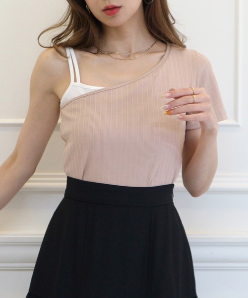 ROYAL PARTY(ロイヤルパーティー)の「2wayアシメレイヤードトップス(Tシャツ/カットソー・レディース・ブラック/ベージュ/ブルー・FREE)」の1枚目の写真