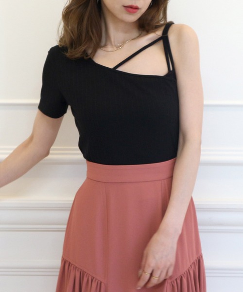 ROYAL PARTY(ロイヤルパーティー)の「2wayアシメレイヤードトップス(Tシャツ/カットソー・レディース・ブラック/ベージュ/ブルー・FREE)」の2枚目の写真