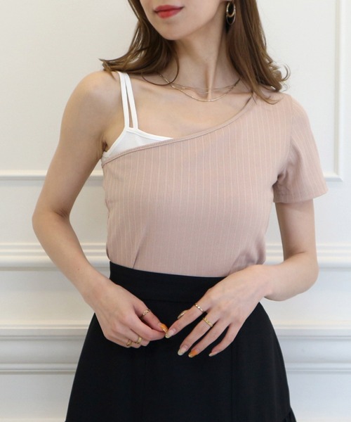 ROYAL PARTY(ロイヤルパーティー)の「2wayアシメレイヤードトップス(Tシャツ/カットソー・レディース・ブラック/ベージュ/ブルー・FREE)」の7枚目の写真