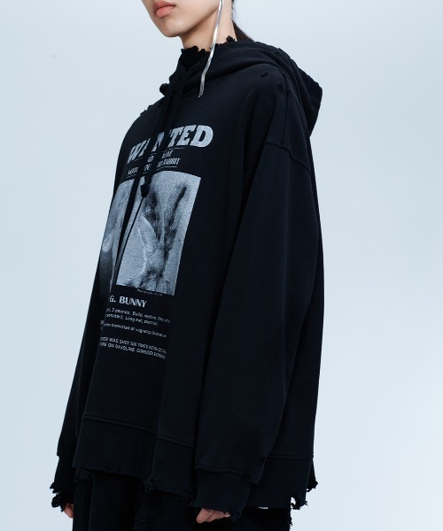 JNBY（ジェーエヌビーワイ）の「Oversized Wanted Rabbit Hooded Sweatshirt（パーカー・レディース・グレー系その他5/パープル系その他3/ブラック系その他・38/40）」の2枚目の写真