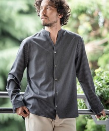 ms5367-STRETCH PIN STRIPE BAND COLLAR SKIPPER SHIRTS シャツ