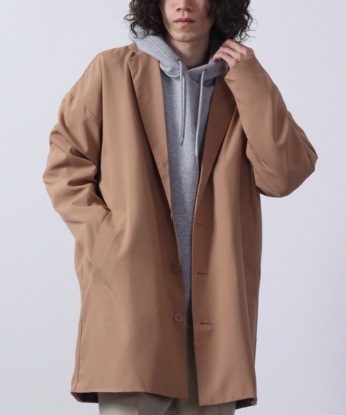 FUNALIVE(ファンアライブ)の「BIG shirt chester coat / シャツチェスターコート unisex(チェスターコート・メンズ・キャメル/チャコール/ネイビー/ブラック/ブルーグリーン/杢グレー・L/LL/M)」の10枚目の写真