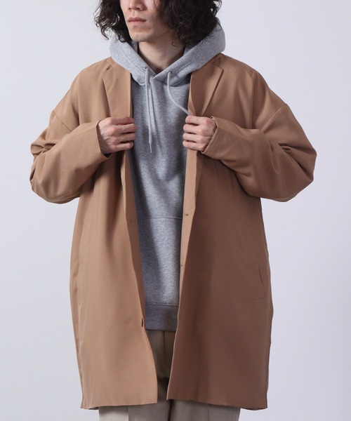 FUNALIVE(ファンアライブ)の「BIG shirt chester coat / シャツチェスターコート unisex(チェスターコート・メンズ・キャメル/チャコール/ネイビー/ブラック/ブルーグリーン/杢グレー・L/LL/M)」の9枚目の写真