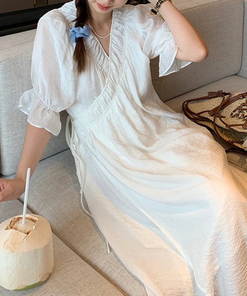 aimoha(アイモハ)の「Vネック ワンピース (SS)(ワンピース・レディース・ベージュ/パープル・FREE)」の12枚目の写真