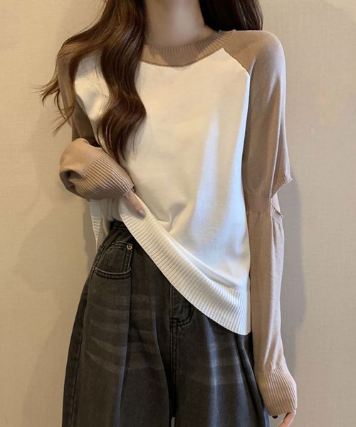 NinaetLina(ニナエリナ)の「オープンアームリブニット(Tシャツ/カットソー・レディース・ブラック/オレンジ/ベージュ・FREE)」の1枚目の写真