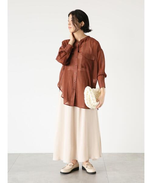 Lugnoncure（ルノンキュール）の「バンドカラーシアーシャツ（シャツ/ブラウス・レディース・ネイビー/ブラウン/キナリ・F）」の16枚目の写真