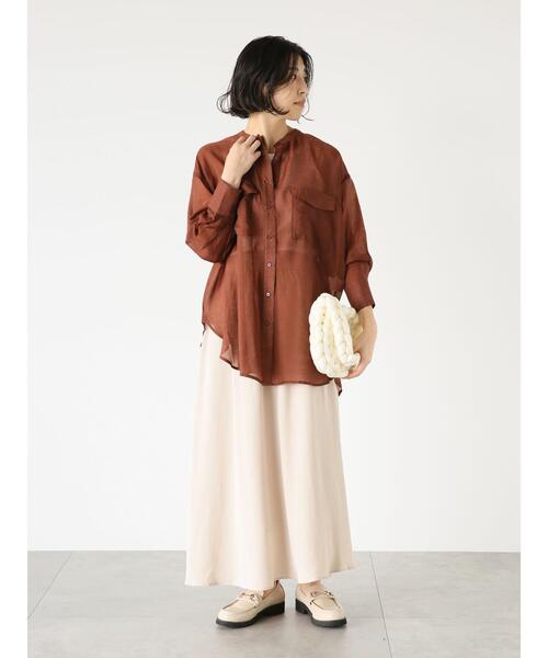 Lugnoncure（ルノンキュール）の「バンドカラーシアーシャツ（シャツ/ブラウス・レディース・ネイビー/ブラウン/キナリ・F）」の17枚目の写真