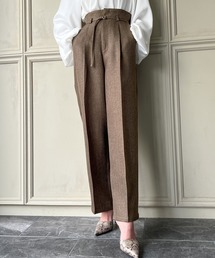 ベルト付きヘリンボーンハイウエストパンツ