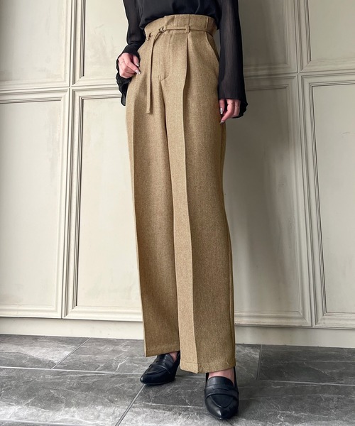 seeall ベルト付きスラックスパンツ ベージュ seeall ベルト付きスラックスパンツ ベージュ スラックス パンツ