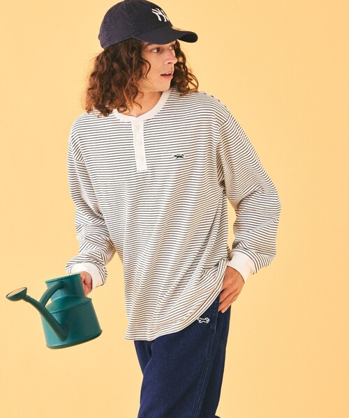 TOWNCRAFT(タウンクラフト)の「TOWN CRAFT/タウンクラフト 別注 ピンボーダーロングスリーブ ヘンリーネックTシャツ(Tシャツ/カットソー・メンズ・ベージュ/ホワイト/グリーン/ブラック・MEDIUM/LARGE)」の11枚目の写真