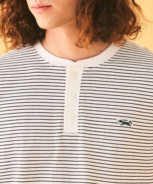 TOWNCRAFT(タウンクラフト)の「TOWN CRAFT/タウンクラフト 別注 ピンボーダーロングスリーブ ヘンリーネックTシャツ(Tシャツ/カットソー・メンズ・ベージュ/ホワイト/グリーン/ブラック・MEDIUM/LARGE)」の13枚目の写真