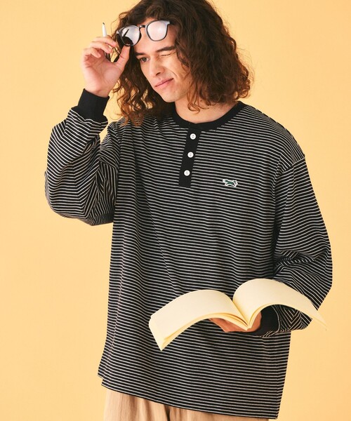 TOWNCRAFT(タウンクラフト)の「TOWN CRAFT/タウンクラフト 別注 ピンボーダーロングスリーブ ヘンリーネックTシャツ(Tシャツ/カットソー・メンズ・ベージュ/ホワイト/グリーン/ブラック・MEDIUM/LARGE)」の19枚目の写真