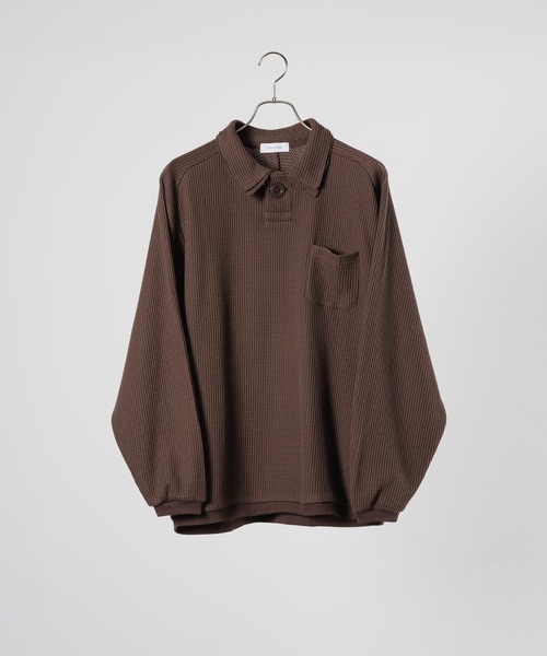 INTER FACTORY（インターファクトリー）の「taro - Double Coller Waffle Polo / ダブルカラーワッフルポロ　made in INTER FACTORY（ポロシャツ・メンズ・ブラウン/アイボリー・LARGE/MEDIUM）」の9枚目の写真