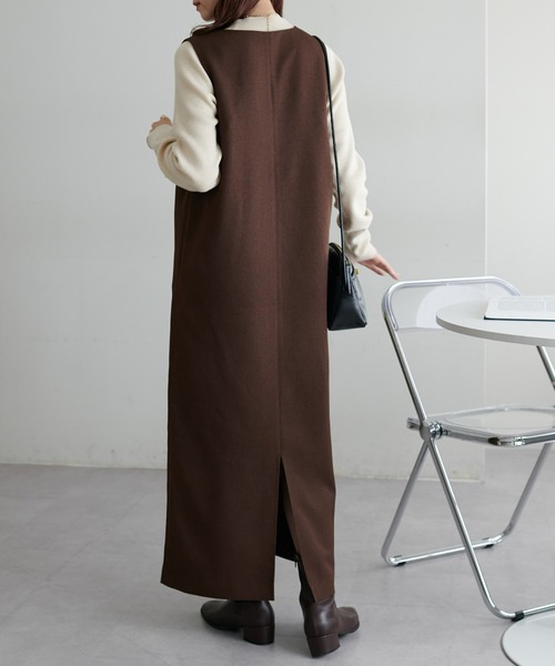 DISCOAT（ディスコート）の「【オン・オフ使える】ウールライク深Vジャンスカ（ジャンパースカート・レディース・ブラック/ブラウン・FREE）」の5枚目の写真