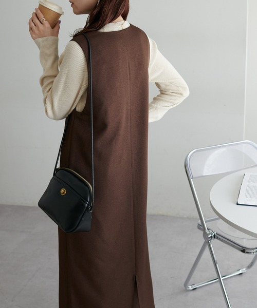 DISCOAT（ディスコート）の「【オン・オフ使える】ウールライク深Vジャンスカ（ジャンパースカート・レディース・ブラック/ブラウン・FREE）」の8枚目の写真