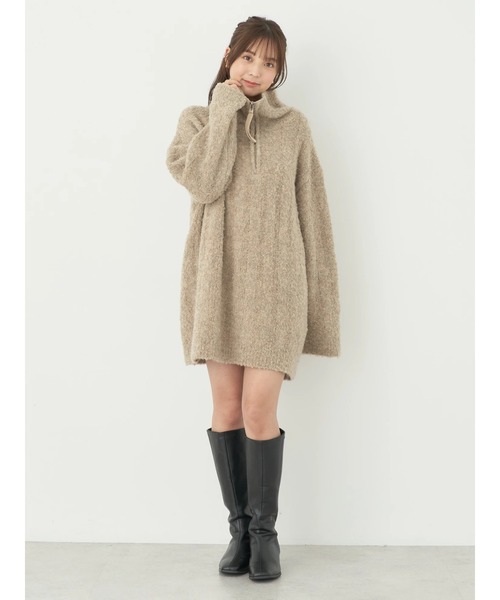 earth music&ecology（アースミュージックアンドエコロジー）の「ブークレハーフジップミニワンピース（ワンピース・レディース・モカ/ダークブルー/カーキ・FREE）」の7枚目の写真
