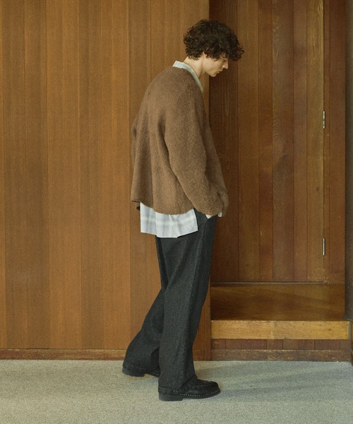 メランジ モヘアライク シャギーVネックニット カーディガン