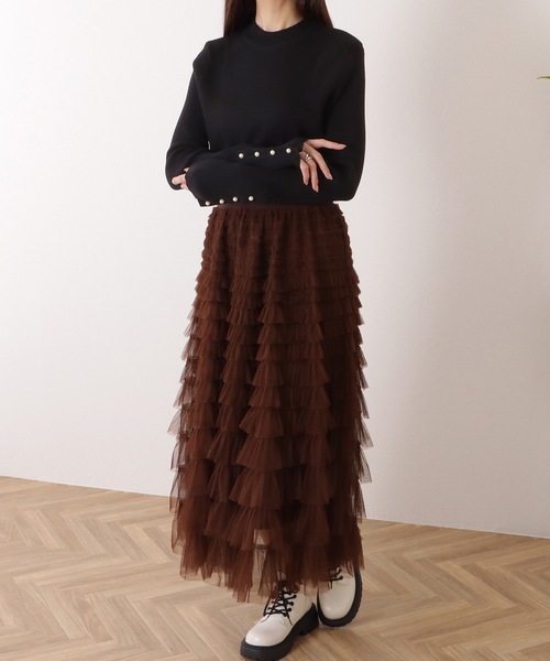 Lace Ladies(レースレディース)の「袖パールプチハイネックリブニットプルオーバー(ニット/セーター・レディース・グリーン/ベージュ/ブラック/ピンク/ネイビー・FREE/S)」の7枚目の写真