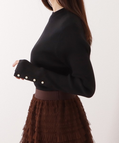Lace Ladies(レースレディース)の「袖パールプチハイネックリブニットプルオーバー(ニット/セーター・レディース・グリーン/ベージュ/ブラック/ピンク/ネイビー・FREE/S)」の8枚目の写真