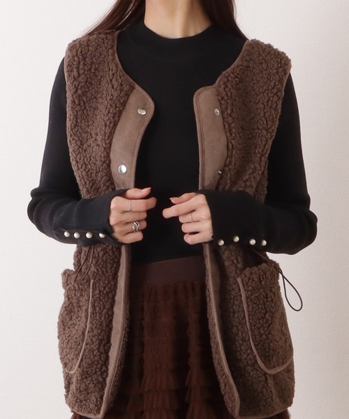 Lace Ladies(レースレディース)の「袖パールプチハイネックリブニットプルオーバー(ニット/セーター・レディース・グリーン/ベージュ/ブラック/ピンク/ネイビー・FREE/S)」の10枚目の写真