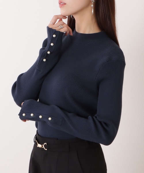 Lace Ladies(レースレディース)の「袖パールプチハイネックリブニットプルオーバー(ニット/セーター・レディース・グリーン/ベージュ/ブラック/ピンク/ネイビー・FREE/S)」の12枚目の写真