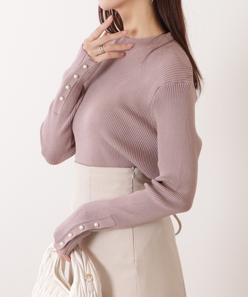 Lace Ladies(レースレディース)の「袖パールプチハイネックリブニットプルオーバー(ニット/セーター・レディース・グリーン/ベージュ/ブラック/ピンク/ネイビー・FREE/S)」の20枚目の写真