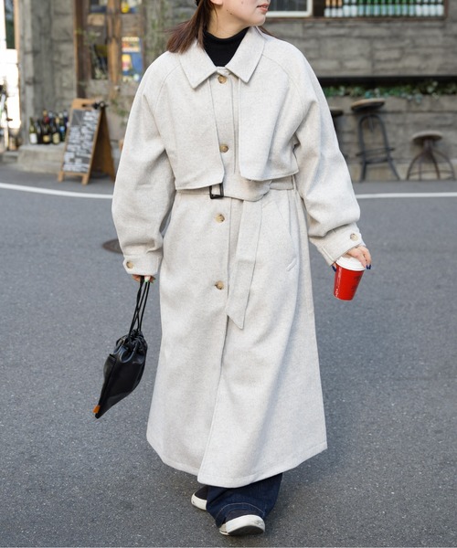 CPCM（シーピーシーエム）の「ケープ付きスタンドコート（ステンカラーコート・レディース・キナリ/ブラウン/オレンジ/ブラック・F）」の2枚目の写真