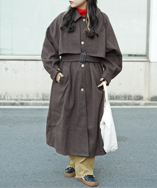 CPCM（シーピーシーエム）の「ケープ付きスタンドコート（ステンカラーコート・レディース・キナリ/ブラウン/オレンジ/ブラック・F）」の12枚目の写真