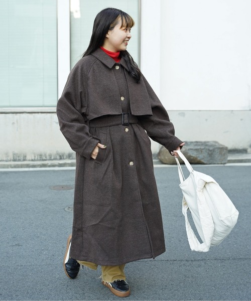 CPCM（シーピーシーエム）の「ケープ付きスタンドコート（ステンカラーコート・レディース・キナリ/ブラウン/オレンジ/ブラック・F）」の11枚目の写真