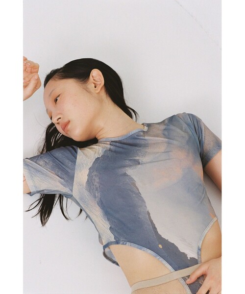 RAY BEAMS◆プリントボディースーツTシャツ/ポリエステル/ブルー/61-04-0471-101// Ray BEAMS（レイ ビームス）プリント ボディスーツ Tシャツ（T